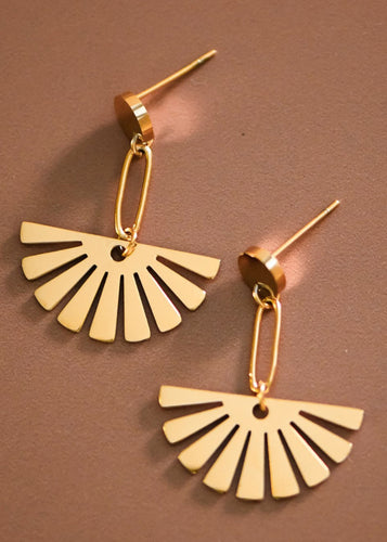 Gold Fan Drop Earring