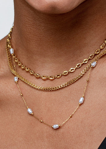 Multi Layered Gold & Pearl Necklace