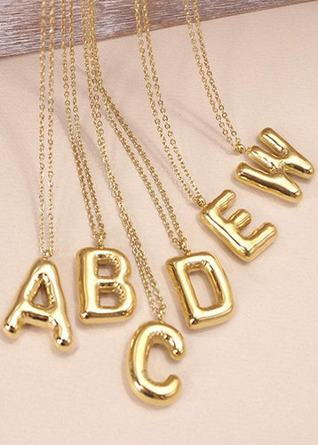 Gold Bubble Initial Necklace