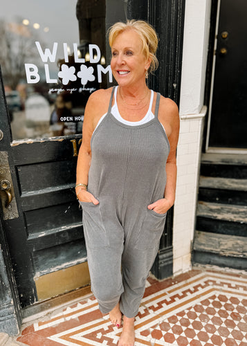 Kacey Ribbed Jumpsuit in Charcoal