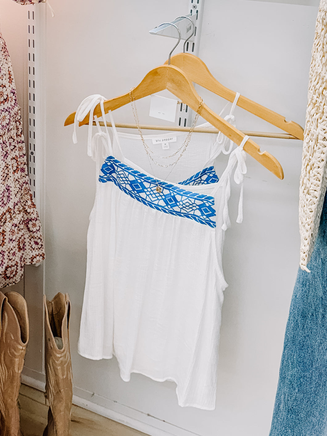 Embroidered White Tank