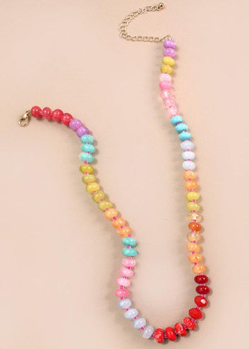 Natural Agate Beaded Necklace in Rainbow