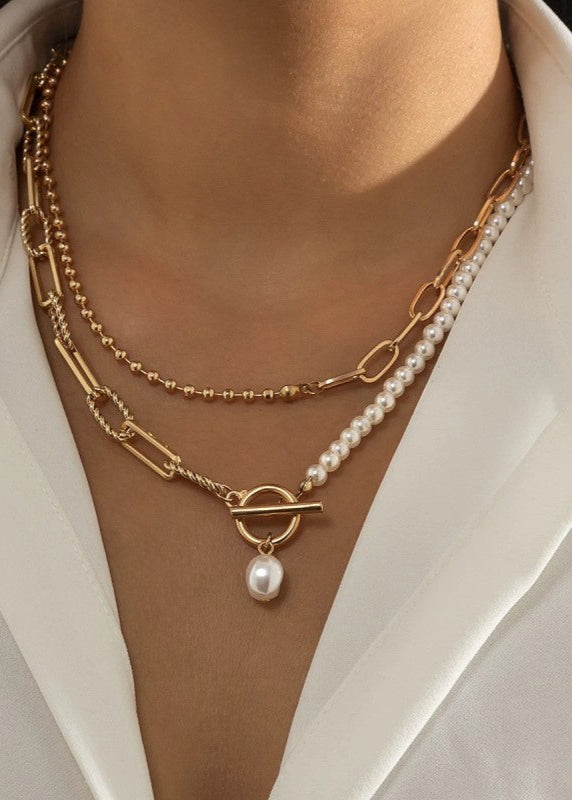 Pearl Layered Toggle Necklace