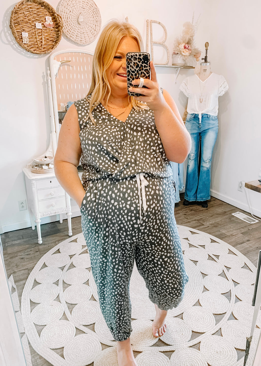 Spotted Jumpsuit In Charcoal